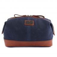 The British Belt Company Halley Stevensons Waxed Canvas Toiletry Bag Dopp Kit, Leather Trim, Cotton Check Lining, Internal Zip Pocket, The British Belt Co. Langdale Collection