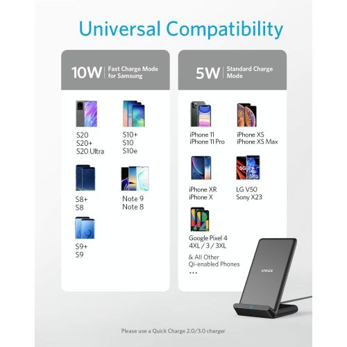 앤커 [아마존베스트]Anker Wireless Charger, PowerWave Stand, Qi-Certified for iPhone SE, 11, 11 Pro, 11 Pro Max, XR, Xs Max, XS, X, 8, 8 Plus, 10W Fast-Charging Galaxy S20 S10 S9 S8, Note 10 Note 9 (N