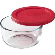 Pyrex Simply Store 2-Cup Single Glass Food Storage Container with Lid, Non-Pourous Round Meal Prep Container, BPA-Free , Dishwasher, Microwave, Oven and Freezer Safe,Red