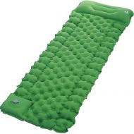 AKASO Camping Sleeping Pad Built-in Foot Pump Inflatable Sleeping Mat with Pillow Compact Ultralight Waterproof Camping Air Mattress for Backpacking Hiking Tent-Green