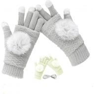 [아마존베스트]Kbinter Womens & Mens USB Heated Gloves Mitten Winter Hands Warm Laptop Gloves, 2 Pack Pom Knitting Hands Full & Half Heated Fingerless Heating Warmer Washable Design (Black+Deep Gray)