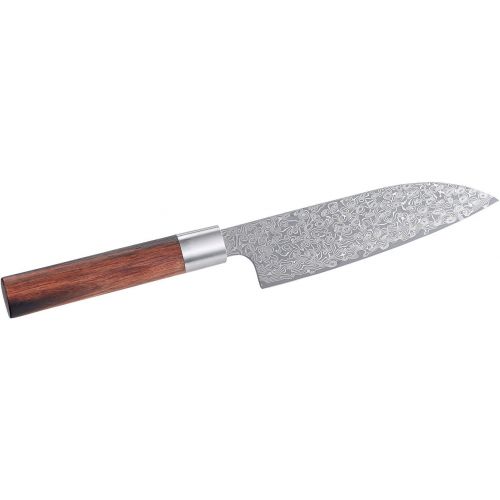  TokioKitchenWare Damaststahl-Messer: Handgefertigtes Marken-Damast-Santokumesser mit 16-cm-Klinge (Damastmesser)