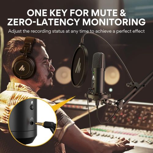  USB Microphone 192KHz/24Bit Zero Latency Monitoring MAONO AU-PM401 USB Computer Condenser Cardioid Mic with Mute Button for Podcasting, Gaming, YouTube, Streaming, Recording Music
