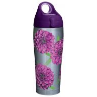 Tervis 1298868 Painted Dahlias Stainless Steel Insulated Tumbler with Purple Lid, 24oz Water Bottle, Silver