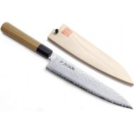 Yoshihiro VG-10 46 Layers Hammered Damascus Gyuto Japanese Chefs Knife (Octagonal Ambrosia Handle) (7 (180mm))