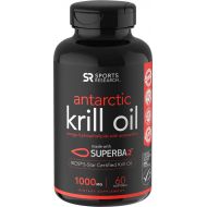 Sports Research Antarctic Krill Oil (Double Strength) with Omega-3s EPA, DHA and Astaxanthin (60 Softgels - 1000mg)