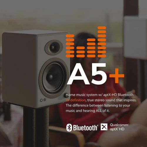 Audioengine A5+ Plus Wireless Speaker Desktop Monitor Speakers Home Music System aptX HD Bluetooth,150W Powered Bookshelf Stereo Speakers, AUX Audio, RCA Inputs/Outputs, 24-bit DAC