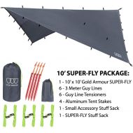 Gold Armour Rainfly Tarp Hammock, Premium 14.7ft/12ft/10ft/8ft Rain Fly Cover, Waterproof Ultralight Camping Shelter Canopy, Survival Equipment Gear Camping Tent Accessories (Gray