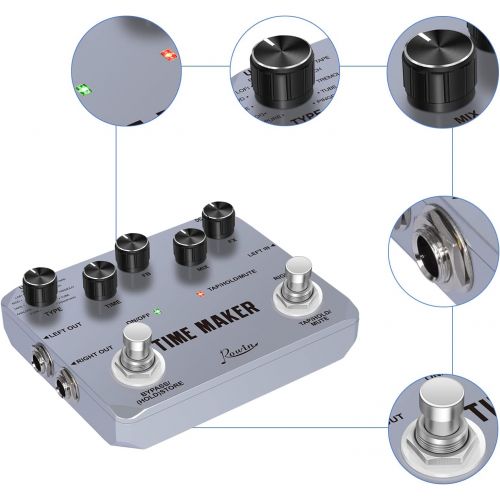  VSN Guitar Delay Pedal Time Maker 11 Types of Ultimate Delay Pedals Bass Guitar Effect Pedal with Tap Tempo True Bypass