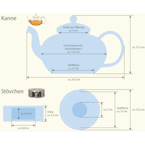  Aricola Teeset Melina 1,8 Liter. Glas-Teekanne 1,8 Liter mit Glassieb, 4 doppelwandige Teeglaser 200ml und Edelstahlstoevchen