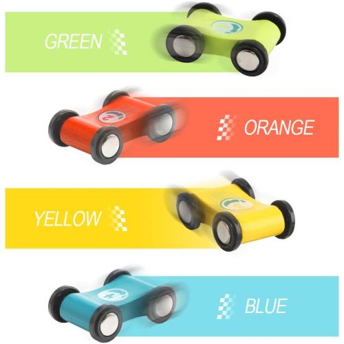  TOP BRIGHT Toddler Toys Race Track for 1-2 Years Old Boy Gifts - Baby Car Toy Car Ramp Vehicle Playsets with 4 Wooden Cars & Garage