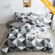 AMZTOP 【Latest Arrival】Comforter Cover Queen Triangle Duvet Cover Set Cotton Full Grey Geometric Modern Duvet Cover Reversible Bedding Collection with Zipper Ties for Men Women Teens,NO C
