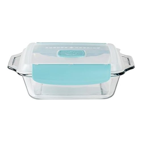  Anchor Hocking 8 Inch Square Cake Dish with TrueLock Locking Lid Bakeware, Clear