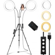 [아마존베스트]Ring Light with Tripod Stand and 2 Phone Holders, iMartine 8 LED Selfie Ring Light for Laptop for Vlog/Makeup/YouTube/Video Shooting, 2 Adapters & Remote Compatible with iPhone & A