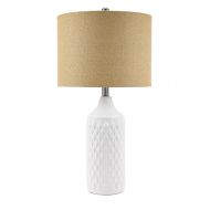 Catalina Lighting 19970-001 Transitional 3-Way Geometric Quilted Ceramic Table Lamp with Linen Shade 26.5 White Classic