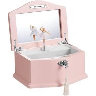 Medium Pink Ballerina Musical Jewelry Box with Mirror and Lock for Girls，Pink Kid's Jewelry Storage Music Chest