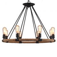 FGHOME Vintage Industrial Hemp Rope Living Room Chandelier Fixtures Retro Dining Room Pendant Lamp Bedroom Personality Ceiling Pendant Amiercan Country Rustic Ceiling Pendant Light