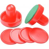 MUZOCT Great Goal Handles Pushers Replacement Accessories for Game Tables - 2 Red Air Hockey Pushers and 4 Red Pucks for Children