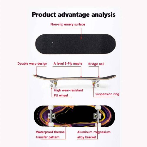  TOEGDNPK Skateboards for Beginners Teens Adults Abstract Fractal for Creative Design 31 X 8 Complete Standard Skate Board, Outdoor Sports Maple Double Kick Concave Skateboard