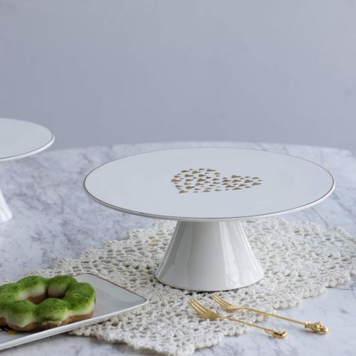  A&B Home Decorative Pedestal Gold Heart Design Cake Plate, Gold & White: Kitchen & Dining