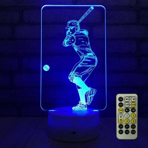  [아마존베스트]FlyonSea Baseball Light,Baseball Gifts Bedside Lamp 7 Colors Change + Remote Control with Timer Kids Night Light Optical Illusion Lamps for Boys Gift Ideas for Kids