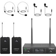 Phenyx Pro Dual Wireless Microphone System w/ 2x100 UHF Frequencies, Auto-Scan Cordless Mic Set, 2 Bodypacks & Headsets/Lapel Microphones for Speaking, Singing, Church, DJ (PTU-71-2B)