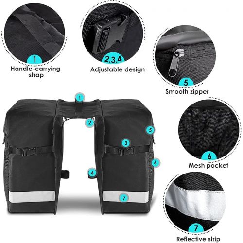  WOTOW Bike Panniers Rear Rack Bag, 28L Large Capacity Water Resistant Bicycle Trunk Expedition Touring Bag Reflective Rear Seat Saddle Carrier Pack for Grocery Shopping Commuter Lo
