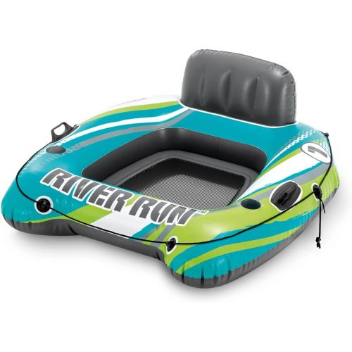 인텍스 Intex River Run 1 1-Person Inflatable Floating Water Lounge Tube Raft with Backrest, Cup Holders, and Mesh Bottom for Lake, Pool, River & Ocean, 2 Pack