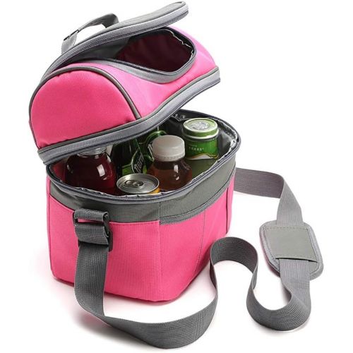  Teerwere Picnic Basket Double-Layer Insulated Lunch Bag Outdoor Portable Fresh-Keeping Picnic Bag Multi-Function Cold Ice Pack Picnic Baskets with lid (Color : Rose Red)