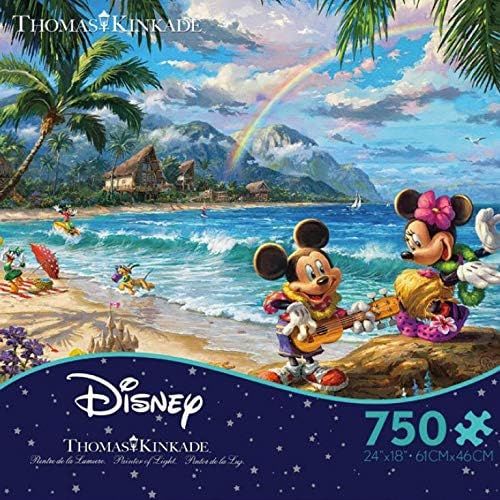  Ceaco 750 Piece Thomas Kinkade The Disney Collection Mickey and Minnie in Hawaii Jigsaw Puzzle, Kids and Adults