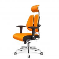 Homcy Fabric Executive Office Chair, High Back Desk Chair with Adjustable Dual-backrest, Lumbar Support, Armrest, Headrest, and Mute Wheel (Orange PU)