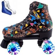 XUDREZ Roller Skates for Women Men Microfiber Leather Fashion Roller Skates Shiny Four Wheels Roller Skates High-top Roller Skates