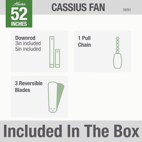  [아마존베스트]HUNTER 59261 Cassius Indoor / Outdoor Ceiling Fan with Pull Chain Control, 52, Premier Bronze