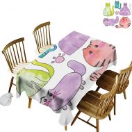 Kangkaishi Kitten Easy to care for leakproof and durable long tablecloths Outdoor picnic Hand Drawn Set of Colorful Cartoon Style Cute Domestic Cats Pets Paws in Watercolors W60 x L102 Inch M