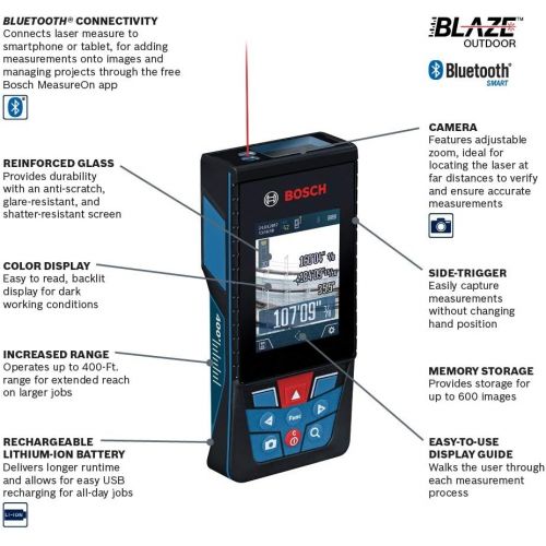  Bosch GLM400CL Blaze Outdoor Connected Laser Measure with Camera, 400 ft Range