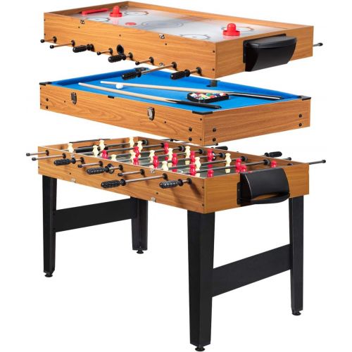 자이언텍스 Giantex Multi Game Table, 3-in-1 48 Combo Game Table w/ Soccer, Billiard, Slide Hockey, Wood Foosball Table, Perfect for Game Rooms, Arcades, Bars, Parties, Family Night