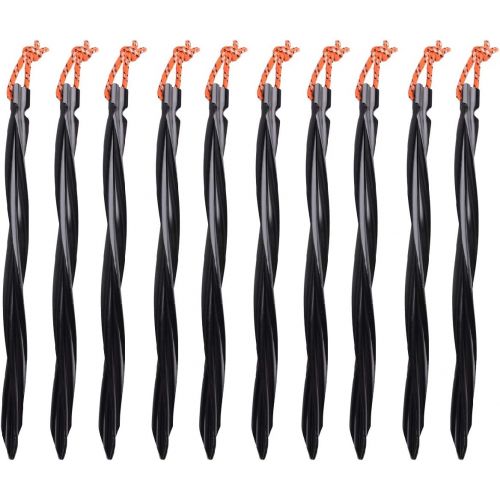  Azarxis Aluminum Tent Stakes Pegs Heavy Duty Lightweight for Camping Sand - 10 Pack (Black - Spiral - 9.84 Inches)