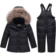 M&A Baby Girls Boys Winter Down Coat Fur Hooded Puffer Jacket and Padded Bib Pants 0-4Y