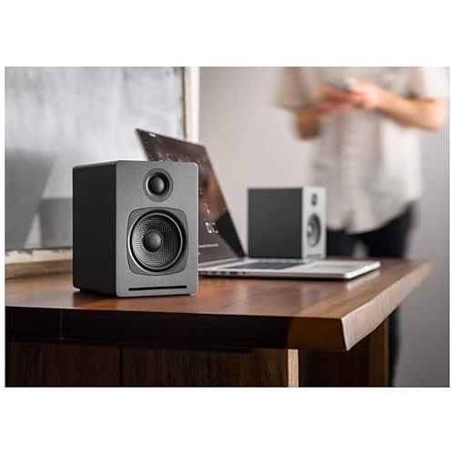  Audioengine A1 60W Wireless Bluetooth Desktop Speakers for PC, Mac, Gaming, with aptX, Subwoofer Out (Pair, Grey)