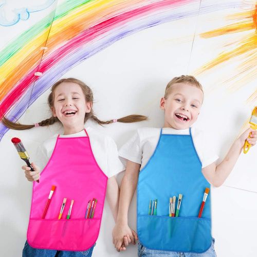  [아마존베스트]Caydo 4 Pieces Water Resistant Kids Painting Aprons for Aged 5 to 10, Middle Size Kid Aprons with 3 Roomy Pockets in Classroom, Crafts and Art Painting Activity