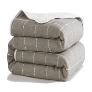 Uozzi Bedding 6 Layers of 100% Hypoallergenic Muslin Cotton Premium Toddler Blanket Spring Summer Lightweight Quilt/Throw Blanket for Teens, Adults (Grey Dots line, 56x75)