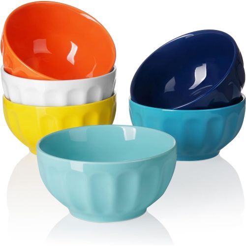  [아마존베스트]Sweese 126.002 Porcelain Fluted Bowl Set - 18 Ounce for Cereal, Soup - Set of 6, Hot Assorted Colors