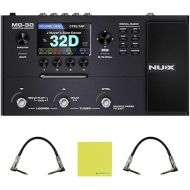 NUX MG30 Guitar Multi-Effects Pedal Guitar/Bass/Acoustic Amp Modeler Bundle w/ 2x Strukture S6P48 Woven Right Angle Patch Cables and Liquid Audio Polishing Cloth