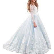 IBTOM CASTLE Flower Girl Wedding Tulle Lace Long Dress Princess Pageant Party Formal Communion Dance Evening Maxi Gown