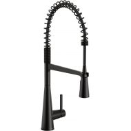 Moen Matte Black High-Arc Single-Hole Kitchen Faucet with Pull Down Spring Spout and Power Boost Spray Head for Contemporary Farmhouse Look, 5925BL