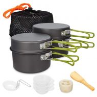 TAESOUW-Camping Collapsible Aluminium Camping Cookware Mess Kit 2 Pots 2 Pans Spatula Bowls Lightweight Outdoor Cooking Equipment Portable Backpacking Cookset with Mesh Bag Outdoor Camping