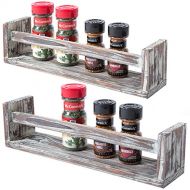 MyGift Dark Brown Torched Wood Finish Spice Racks, Wall Mounted Kitchen Storage Shelves, Set of 2