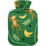 hot Water Bottles with Soft Cover 2L fashy Shoulder ice Pack for Hot and Cold Compress, Hand Feet Seamless Pattern Monkeys Animal Lianas