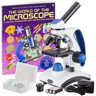 [아마존베스트]AmScope M162C-2L-PB10-WMAwarded 2018 Best Students and Kids Microscope Kit - 40X-1000X Dual Light All Metal Microscope with Slides and Microscope Book