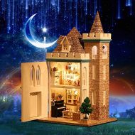 BEAUTYS CASTLE DIY Moonlight Castle Wooden Dollhouses With Light Wooden House Model Puzzle Kits For Creative Birthday Gift